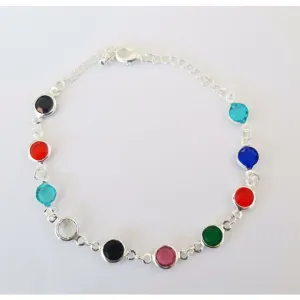 PULSEIRA RÓDIO BRANCO PEDRAS COLORIDAS