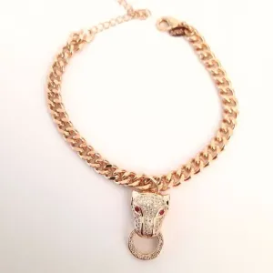 PULSEIRA DOURADA TIGRE OLHOS ZIRCÔNIAS RUBI CRAVEJADO EM MICROZIRCÔNIAS CRISTAL