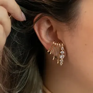BRINCO DOURADO EAR CUFF CRAVEJADO EM NAVETES CRISTAL