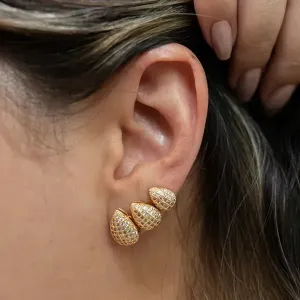 TRIO DOURADO GOTAS CRAVEJADAS EM MICROZIRCÔNIAS CRISTAL