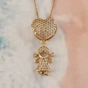 COLAR DOURADO CORRENTE VENEZIANA PINGENTE MENINA CRAVEJADO ZIRCÔNIAS CRISTAL