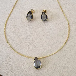 CONJUNTO DOURADO PEDRA GOTA CORRENTE VENEZIANA