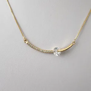 COLAR DOURADO CORRENTE VENEZIANA PINGENTE ZIRCÔNIA CRISTAL