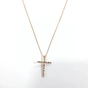 COLAR DOURADO CRUZ MICROZIRCÔNIAS COLORIDAS