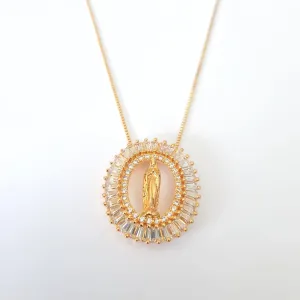 COLAR VENEZIANA MEDALHA NOSSA SENHORA DO SILÊNCIO CRAVEJADA EM MICROZIRCÔNIAS E NAVETES 40 +5 CM