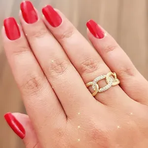 ANEL DOURADO CORRENTE CRAVEJADO EM UM ELO