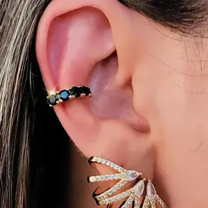 BRINCO PIERCING FAKE DOURADO PEDRAS NEGRAS