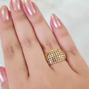 ANEL QUADRICULADO BANHO TONS AMARELO, VERMELHO E PRATA
