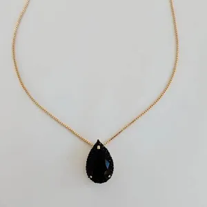 COLAR DOURADO PINGENTE GOTA ZIRCÔNIA NEGRA CRAVEJADO