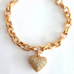 PULSEIRA DOURADA CORAÇÃO CRAVEJADO EM MICROZIRCÔNIAS CRISTAL