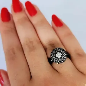 ANEL RÓDIO NEGRO CRAVEJADO ZIRCÔNIAS CRISTAL