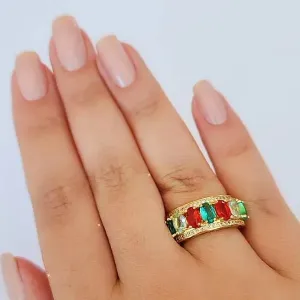ANEL DOURADO PEDRAS MULTICOLORIDAS CRAVEJADO MICROZIRCÔNIAS CRISTAL