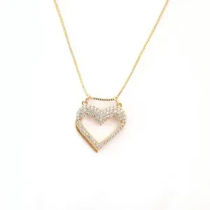 COLAR DOURADO PINGENTE CORAÇÃO CRAVEJADO MICROZIRCÔNIAS CRISTAL