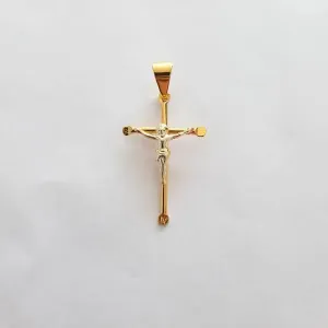 PINGENTE JESUS CRUXIFICADO BANHO TONS AMARELO E BRANCO