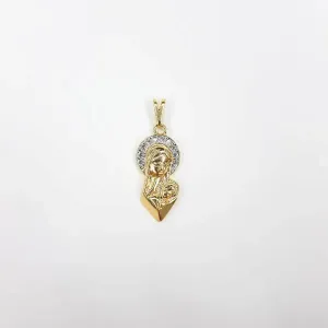 PINGENTE DOURADO NOSSA SENHORA DO MENINO JESUS CRAVEJADA ZIRCÔNIAS CRISTAL