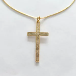 COLAR DOURADO CRUZ CRAVEJADA EM MICROZIRCÔNIAS CRISTAl