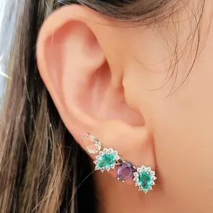 BRINCO  RÓDIO BRANCO CRAVEJADO EM MICROZIRCÔNIAS CRISTAIS E ZIRCÔNIAS MULTICOR