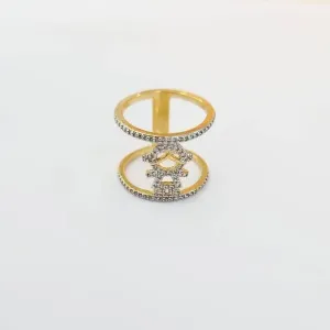 ANEL DOURADO DUPLO MENINA CRAVEJADO MICROZIRCÔNIAS CRISTAL