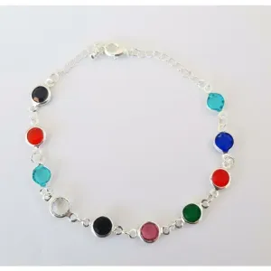 PULSEIRA RÓDIO BRANCO PEDRAS COLORIDAS