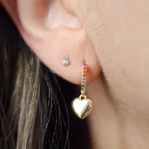 BRINCO DOURADO CORAÇÃO MICROZIRCÔNIAS COLORIDAS