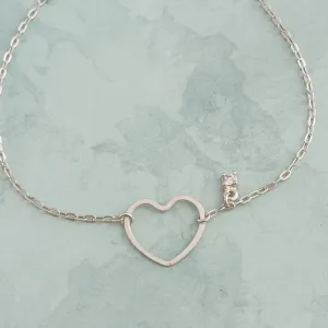 PULSEIRA PRATA 925 CORAÇÃO E PONTO DE LUZ