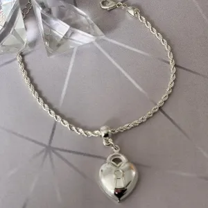 PULSEIRA RÓDIO BRANCO PINGENTE  CADEADO DE CORAÇÃO