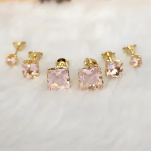 TRIO QUADRADO ZIRCÔNIAS ROSA
