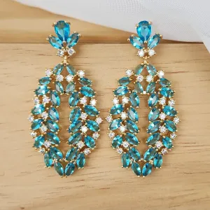 BRINCO GOTA  NAVETE ÁGUA MARINHA E MICROZIRCÔNIAS CRISTAL
