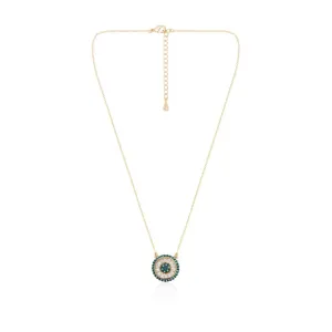 COLAR DOURADO PINGENTE PIZZA MICROZIRCÔNIAS CRISTAL E AZUL M