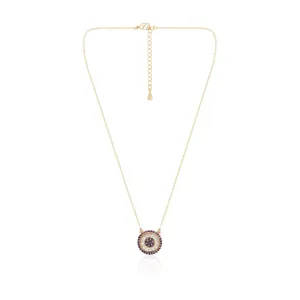 COLAR DOURADO PINGENTE PIZZA MICROZIRCÔNIAS CRISTAL E ROSA M