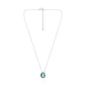 COLAR DOURADO PINGENTE GOTA ÁGUA MARINHA MICROZIRCÔNIAS PRETAS PRATA