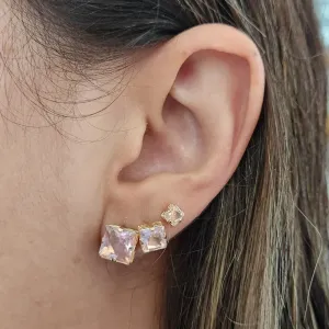 TRIO QUADRADO ZIRCÔNIAS ROSA