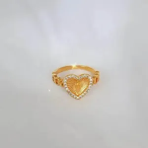 ANEL DOURADO CORAÇÃO CRAVEJADO NOSSA SENHORA DAS GRACAS