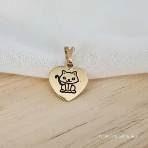 PINGENTE DOURADO CORAÇÃO GATO