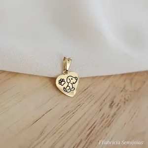 PINGENTE DOURADO CORAÇÃO CACHORRO