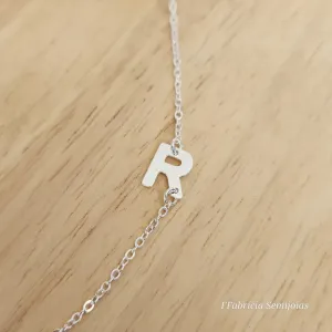 COLAR BANHO DE PRATA LETRA R LATERAL 45+5CM