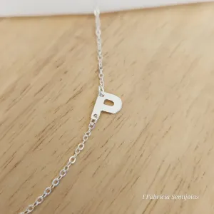 COLAR BANHO DE PRATA LETRA P LATERAL 45+5CM