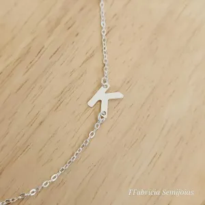 COLAR BANHO DE PRATA LETRA K LATERAL 45+5CM