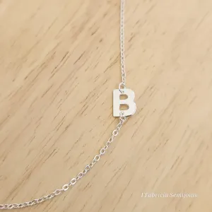 COLAR BANHO DE PRATA LETRA B LATERAL 45+5CM