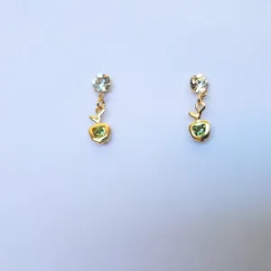BRINCO DOURADO INFANTIL PONTO DE LUZ CRISTAL COM PINGENTE MAÇÃ VERDE