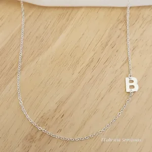 COLAR BANHO DE PRATA LETRA B LATERAL 45+5CM