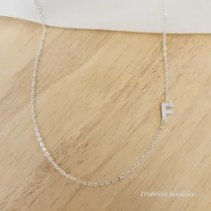 COLAR BANHO DE PRATA LETRA F LATERAL 45+5CM