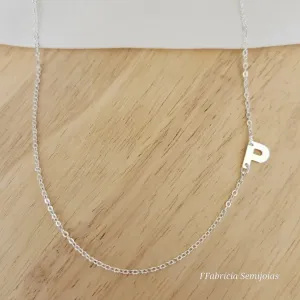 COLAR BANHO DE PRATA LETRA P LATERAL 45+5CM