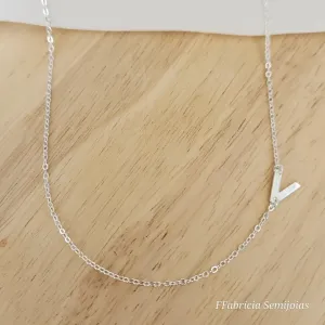 COLAR BANHO DE PRATA LETRA V LATERAL 45+5CM