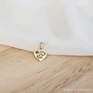 PINGENTE DOURADO CORAÇÃO CACHORRO