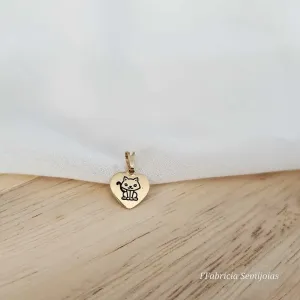 PINGENTE DOURADO CORAÇÃO GATO