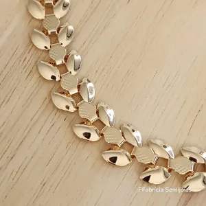 COLAR GARGANTILHA CHOKER LARGA FOLHAS 35 CM
