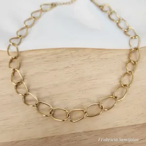 COLAR CORRENTE ELOS GRANDES DOURADA 35CM+5CM