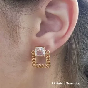 BRINCO GLAMOUR QUADRADO ZIRCÔNIA