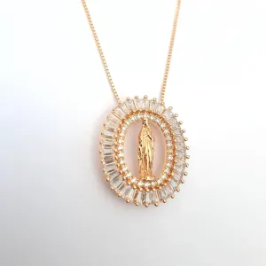 COLAR VENEZIANA MEDALHA NOSSA SENHORA DO SILÊNCIO CRAVEJADA EM MICROZIRCÔNIAS E NAVETES 40 +5 CM
